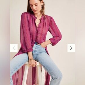 Maeve by Anthropologie Sheer Zebra Imogen Slit Maxi Dress Burgundy Gray SZ 4